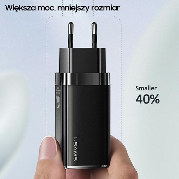 Síťová nabíječka USAMS  MT 2xUSB-C+USB GaN 65W T33 PD Fast Charging white CC110TC02 (US-CC110)