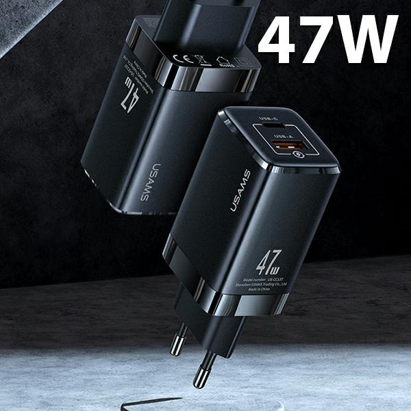 Síťová nabíječka USAMS T41 USB-C+USB GaN 47W PD+QC Fast Charging black CC137TC01 (US-CC137)