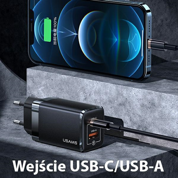 Síťová nabíječka USAMS T41 USB-C+USB GaN 47W PD+QC Fast Charging black CC137TC01 (US-CC137)