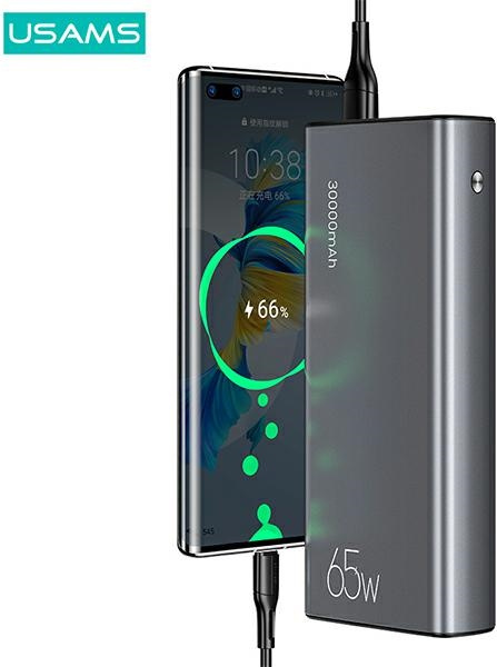 USAMS Powerbank PB59 30000mAh 65W 2xQC3.0+PD Fast Charge black CMXLOGTC01 (US-CD165) + cable USB-C-USB-C
