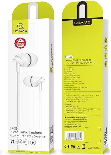 Sluchátka USAMS stereo EP-39 3,5 mm white HSEP3902
