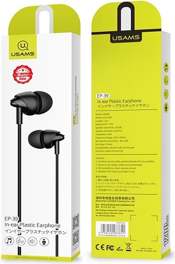 Sluchátka USAMS stereo EP-39 3,5 mm black HSEP3901