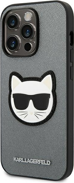 Kryt Karl Lagerfeld KLHCP14LSAPCHG Apple iPhone 14 Pro hardcase silver Saffiano Choupette Head Patch