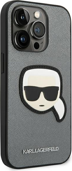 Kryt Karl Lagerfeld KLHCP14LSAPKHG Apple iPhone 14 Pro silver hardcase Saffiano Karl`s Head Patch