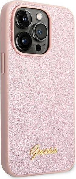 Kryt Guess GUHCP14XHGGSHP Apple iPhone 14 Pro Max pink hard case Glitter Script