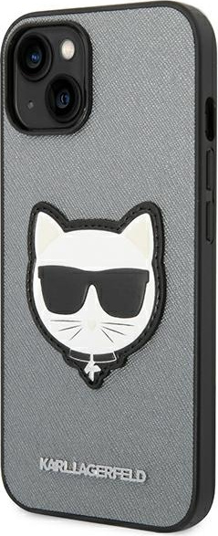 Kryt Karl Lagerfeld KLHCP14MSAPCHG Apple iPhone 14 Plus / 15 Plus hardcase silver Saffiano Choupette Head Patch