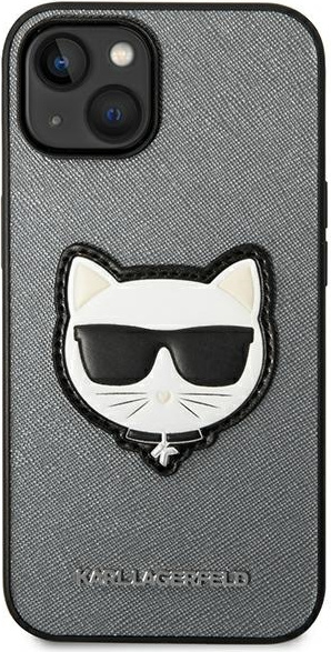 Kryt Karl Lagerfeld KLHCP14MSAPCHG Apple iPhone 14 Plus / 15 Plus hardcase silver Saffiano Choupette Head Patch