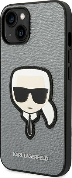 Kryt Karl Lagerfeld KLHCP14MSAPKHG Apple iPhone 14 Plus / 15 Plus silver hardcase Saffiano Karl`s Head Patch
