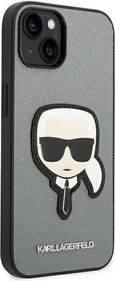 Kryt Karl Lagerfeld KLHCP14MSAPKHG Apple iPhone 14 Plus / 15 Plus silver hardcase Saffiano Karl`s Head Patch