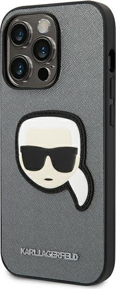 Kryt Karl Lagerfeld KLHCP14XSAPKHG Apple iPhone 14 Pro Max silver hardcase Saffiano Karl`s Head Patch