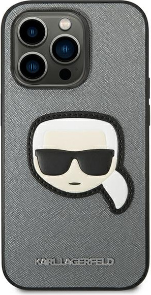 Kryt Karl Lagerfeld KLHCP14XSAPKHG Apple iPhone 14 Pro Max silver hardcase Saffiano Karl`s Head Patch