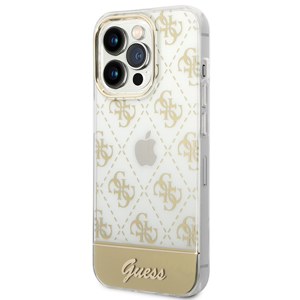 Kryt Guess GUHCP14LHG4MHG Apple iPhone 14 Pro gold hardcase 4G Pattern Script