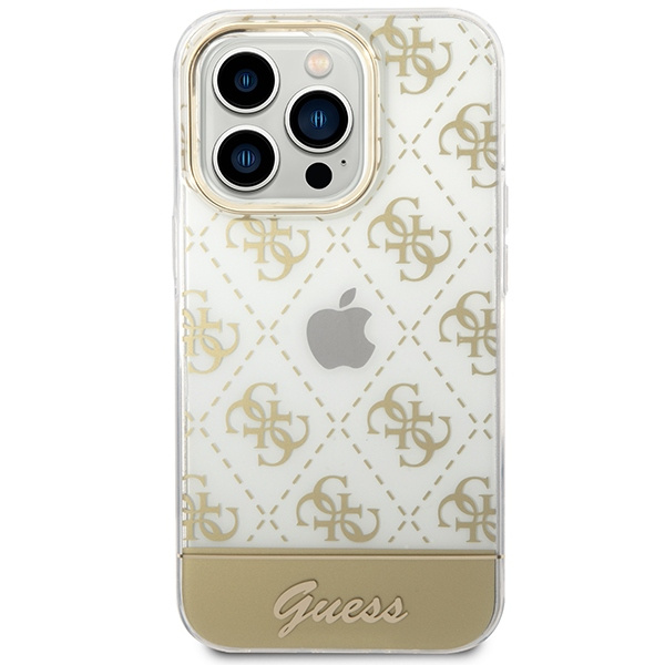 Kryt Guess GUHCP14LHG4MHG Apple iPhone 14 Pro gold hardcase 4G Pattern Script