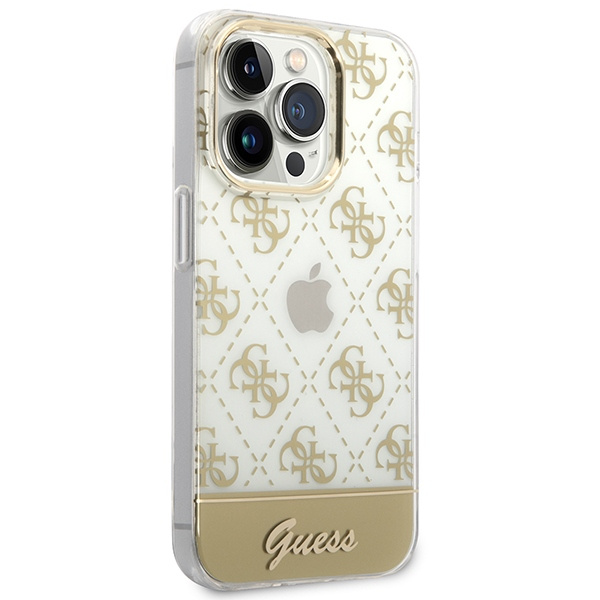Kryt Guess GUHCP14LHG4MHG Apple iPhone 14 Pro gold hardcase 4G Pattern Script