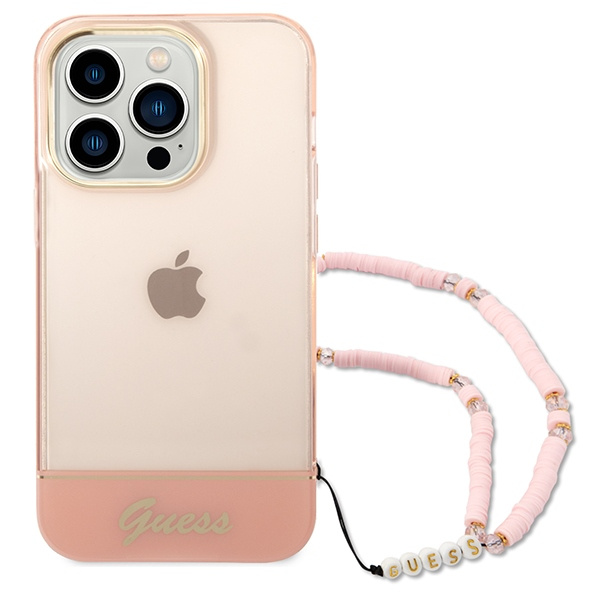 Kryt Guess GUHCP14LHGCOHP Apple iPhone 14 Pro pink hardcase Translucent Pearl Strap