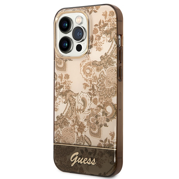 Kryt Guess GUHCP14LHGPLHC Apple iPhone 14 Pro ochre hardcase Porcelain Collection