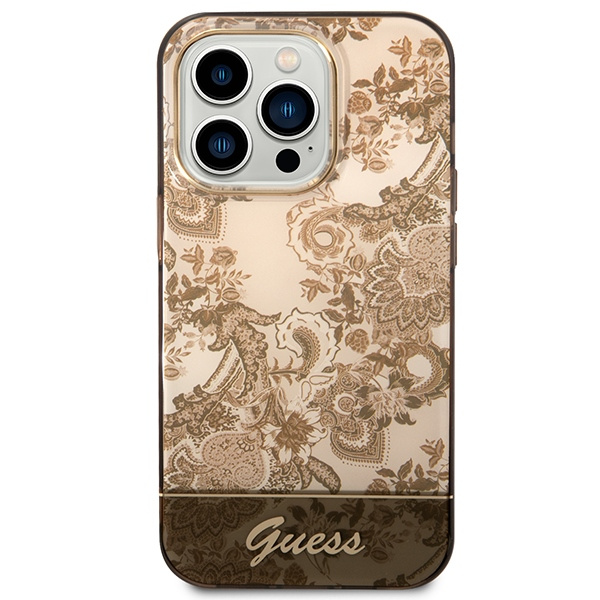 Kryt Guess GUHCP14LHGPLHC Apple iPhone 14 Pro ochre hardcase Porcelain Collection