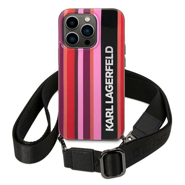 Kryt Karl Lagerfeld KLHCP14XSTSTP Apple iPhone 14 Pro Max hardcase pink Color Stripes Strap
