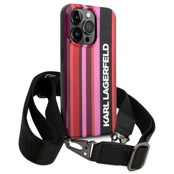Kryt Karl Lagerfeld KLHCP14LSTSTP Apple iPhone 14 Pro hardcase pink Color Stripes Strap