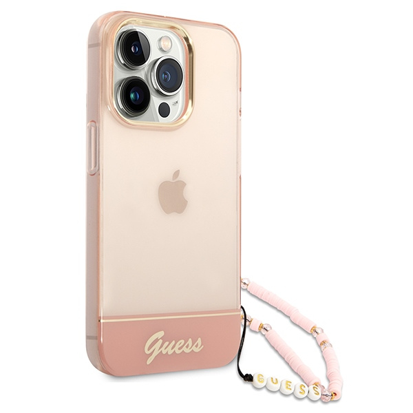 Kryt Guess GUHCP14XHGCOHP Apple iPhone 14 Pro Max pink hardcase Translucent Pearl Strap