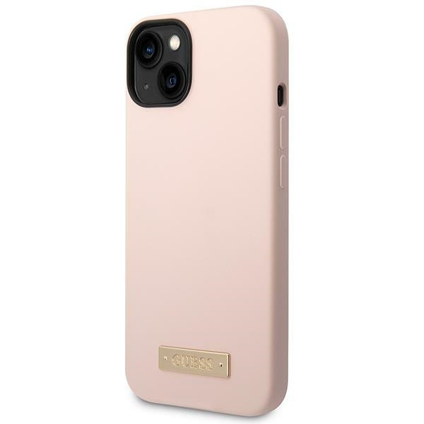 Kryt Guess GUHMP14MSBPLP Apple iPhone 14 Plus / 15 Plus pink hard case Silicone Logo Plate MagSafe