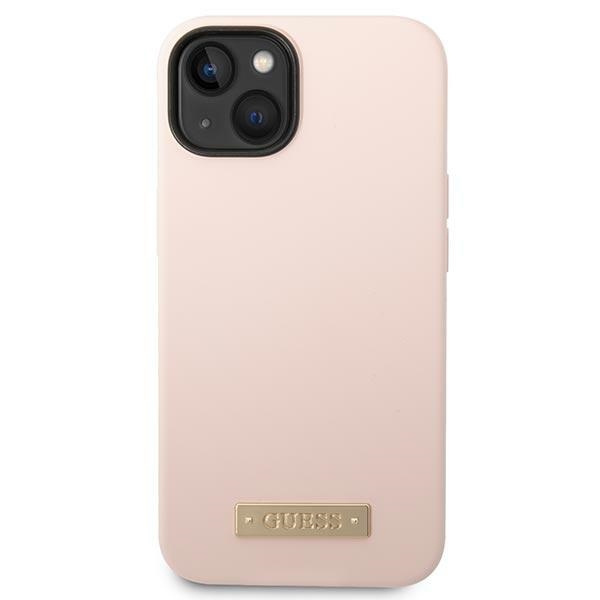 Kryt Guess GUHMP14MSBPLP Apple iPhone 14 Plus / 15 Plus pink hard case Silicone Logo Plate MagSafe