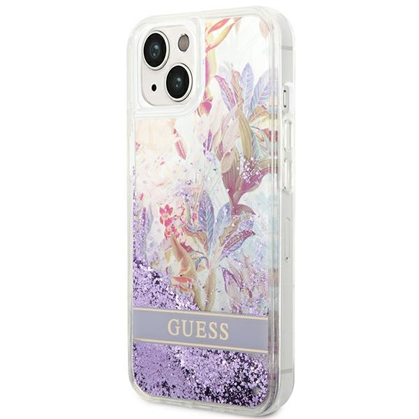 Kryt Guess GUHCP14MLFLSU Apple iPhone 14 Plus / 15 Plus purple hardcase Flower Liquid Glitter