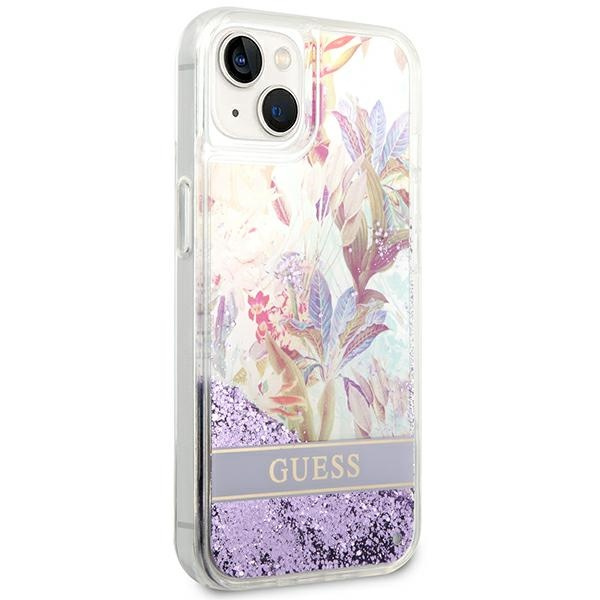 Kryt Guess GUHCP14MLFLSU Apple iPhone 14 Plus / 15 Plus purple hardcase Flower Liquid Glitter