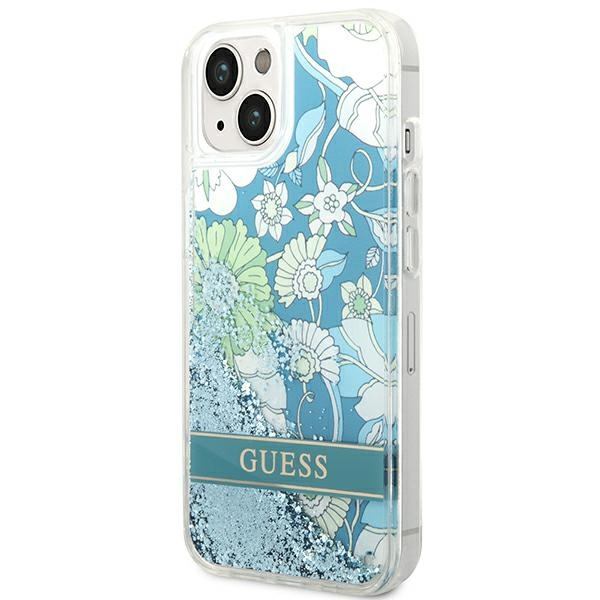 Kryt Guess GUHCP14SLFLSN Apple iPhone 14 green hardcase Flower Liquid Glitter