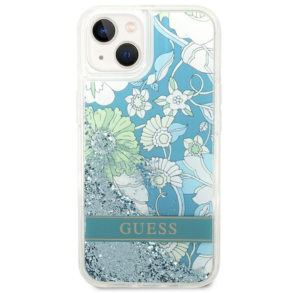 Kryt Guess GUHCP14SLFLSN Apple iPhone 14 green hardcase Flower Liquid Glitter