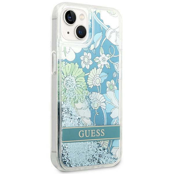 Kryt Guess GUHCP14SLFLSN Apple iPhone 14 green hardcase Flower Liquid Glitter