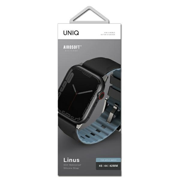 Kryt UNIQ Linus strap Apple Watch 4/5/6/7/SE/8/9/Ultra 44/45/49mm Airosoft Silicone black/midnight black