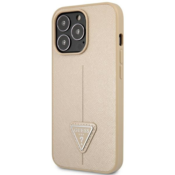 Kryt Guess GUHCP14LPSATLE Apple iPhone 14 Pro beige hardcase SaffianoTriangle Logo