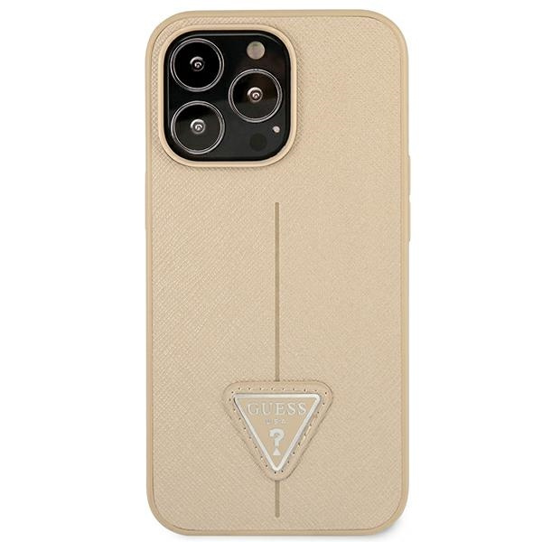 Kryt Guess GUHCP14LPSATLE Apple iPhone 14 Pro beige hardcase SaffianoTriangle Logo