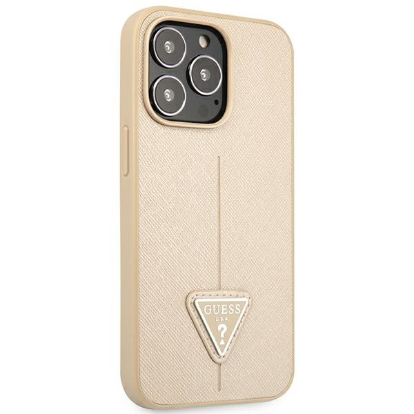 Kryt Guess GUHCP14LPSATLE Apple iPhone 14 Pro beige hardcase SaffianoTriangle Logo