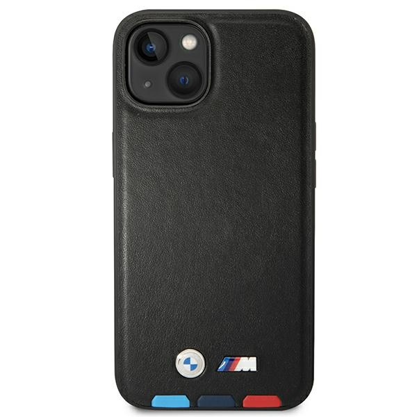 Kryt BMW BMHMP14M22PTDK Apple iPhone 14 Plus / 15 Plus black Leather Stamp Tricolor Magsafe