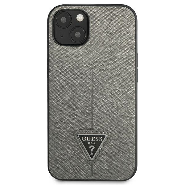 Kryt Guess GUHCP14SPSATLG Apple iPhone 14 silver hardcase SaffianoTriangle Logo