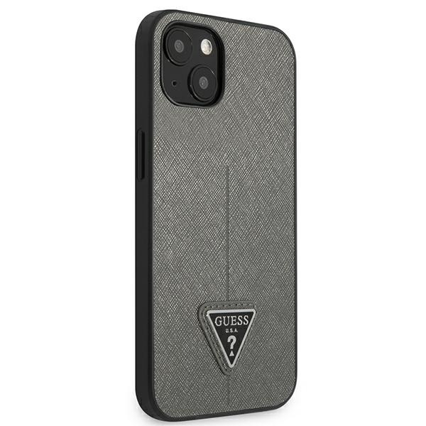 Kryt Guess GUHCP14SPSATLG Apple iPhone 14 silver hardcase SaffianoTriangle Logo