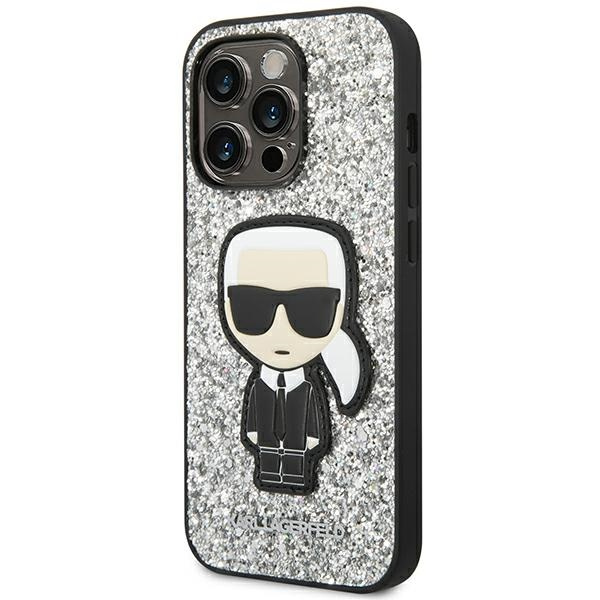Kryt Karl Lagerfeld KLHCP14XGFKPG Apple iPhone 14 Pro Max hardcase silver Glitter Flakes Ikonik