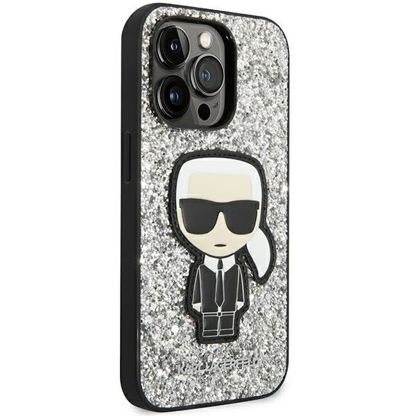 Kryt Karl Lagerfeld KLHCP14XGFKPG Apple iPhone 14 Pro Max hardcase silver Glitter Flakes Ikonik