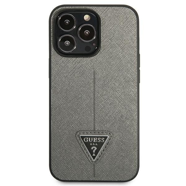 Kryt Guess GUHCP14XPSATLG Apple iPhone 14 Pro Max silver hardcase SaffianoTriangle Logo