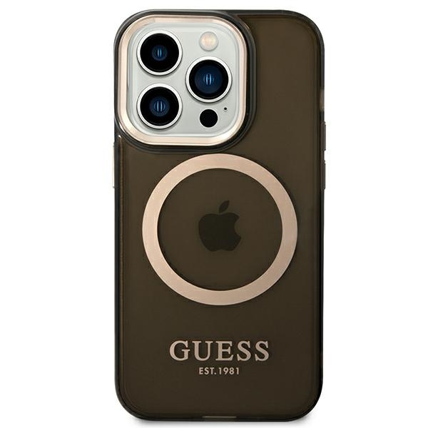 Kryt Guess GUHMP14LHTCMK Apple iPhone 14 Pro black hard case Gold Outline Translucent MagSafe