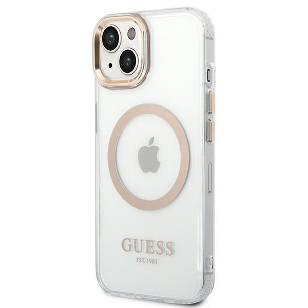 Kryt Guess GUHMP14MHTRMD Apple iPhone 14 Plus / 15 Plus gold hard case Metal Outline Magsafe