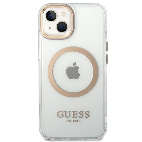 Kryt Guess GUHMP14MHTRMD Apple iPhone 14 Plus / 15 Plus gold hard case Metal Outline Magsafe