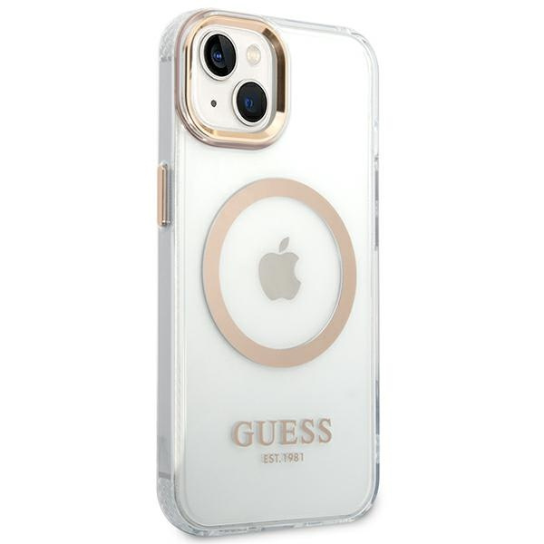 Kryt Guess GUHMP14MHTRMD Apple iPhone 14 Plus / 15 Plus gold hard case Metal Outline Magsafe