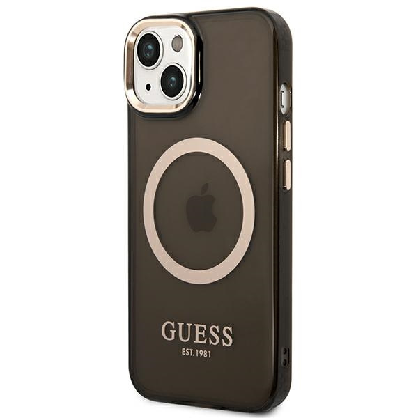 Kryt Guess GUHMP14SHTCMK Apple iPhone 14 black hard case Gold Outline Translucent MagSafe