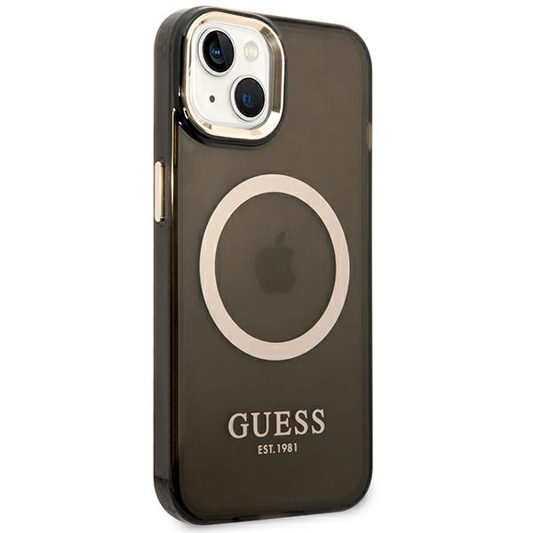 Kryt Guess GUHMP14SHTCMK Apple iPhone 14 black hard case Gold Outline Translucent MagSafe
