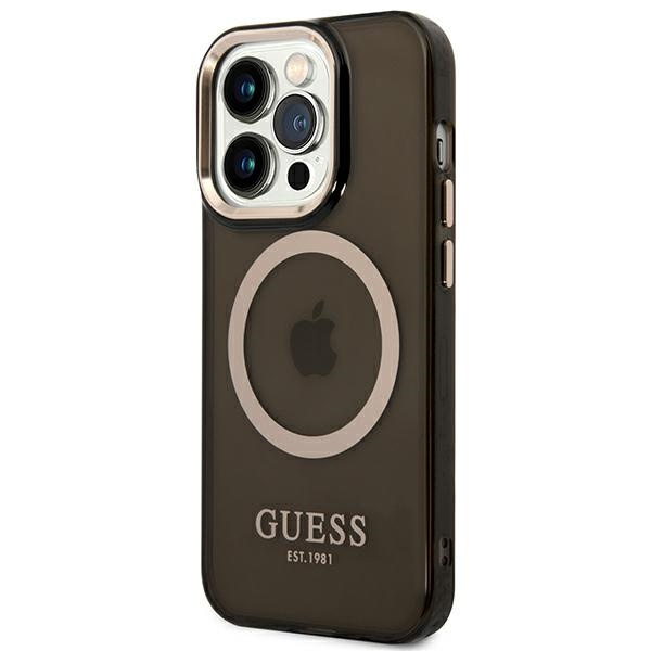 Kryt Guess GUHMP14XHTCMK Apple iPhone 14 Pro Max black hard case Gold Outline Translucent MagSafe