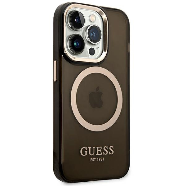 Kryt Guess GUHMP14XHTCMK Apple iPhone 14 Pro Max black hard case Gold Outline Translucent MagSafe