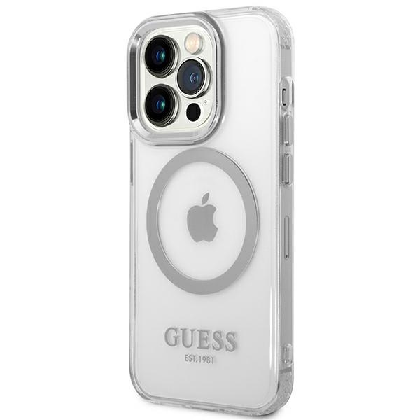 Kryt Guess GUHMP14XHTRMS Apple iPhone 14 Pro Max silver hard case Metal Outline Magsafe